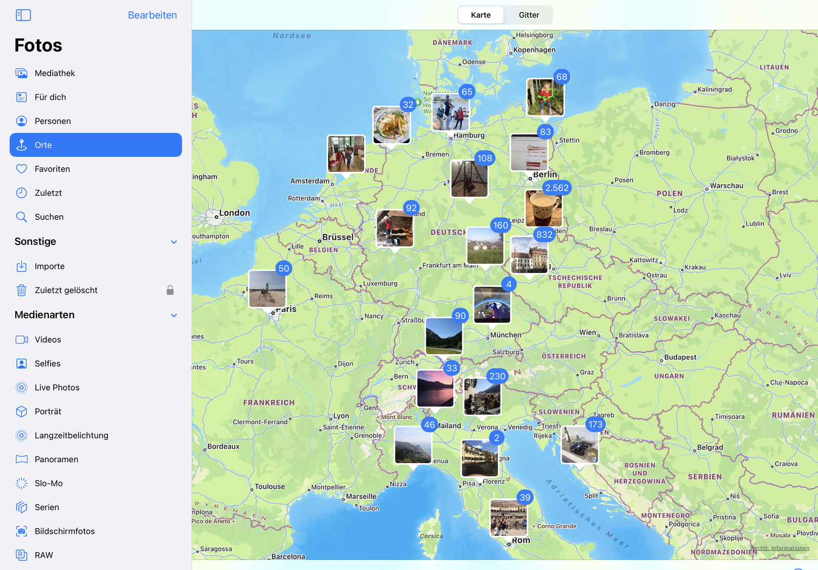 Bildersuche über die Kartenansicht der Fotos-App auf dem iPad
